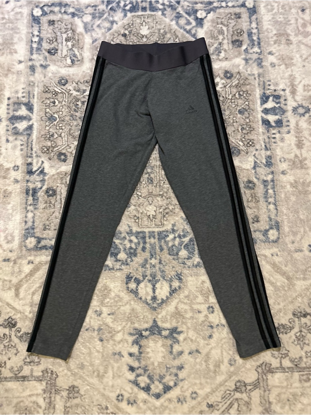Adidas Gray Performance Leggings with Black Side Stripes